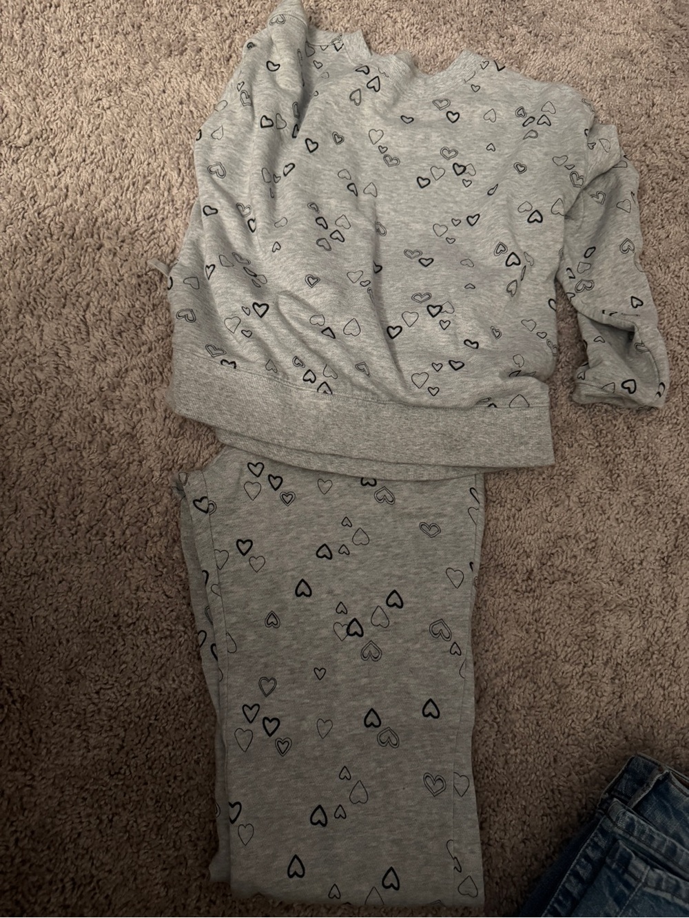 Kids Light Gray Heart-Print Pajama Set - Cozy Matching Sleepwear